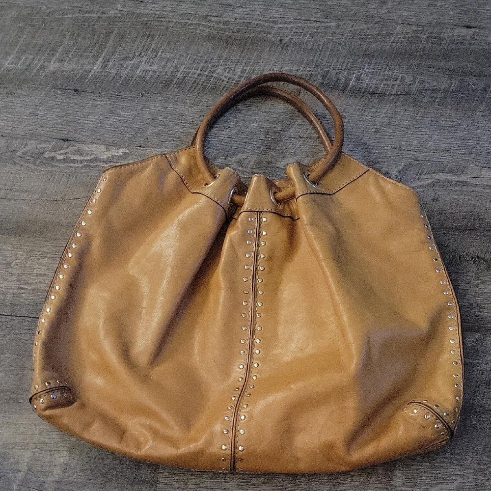 MICHAEL Michael Kors Studded Tan Leather Shoulder Bag